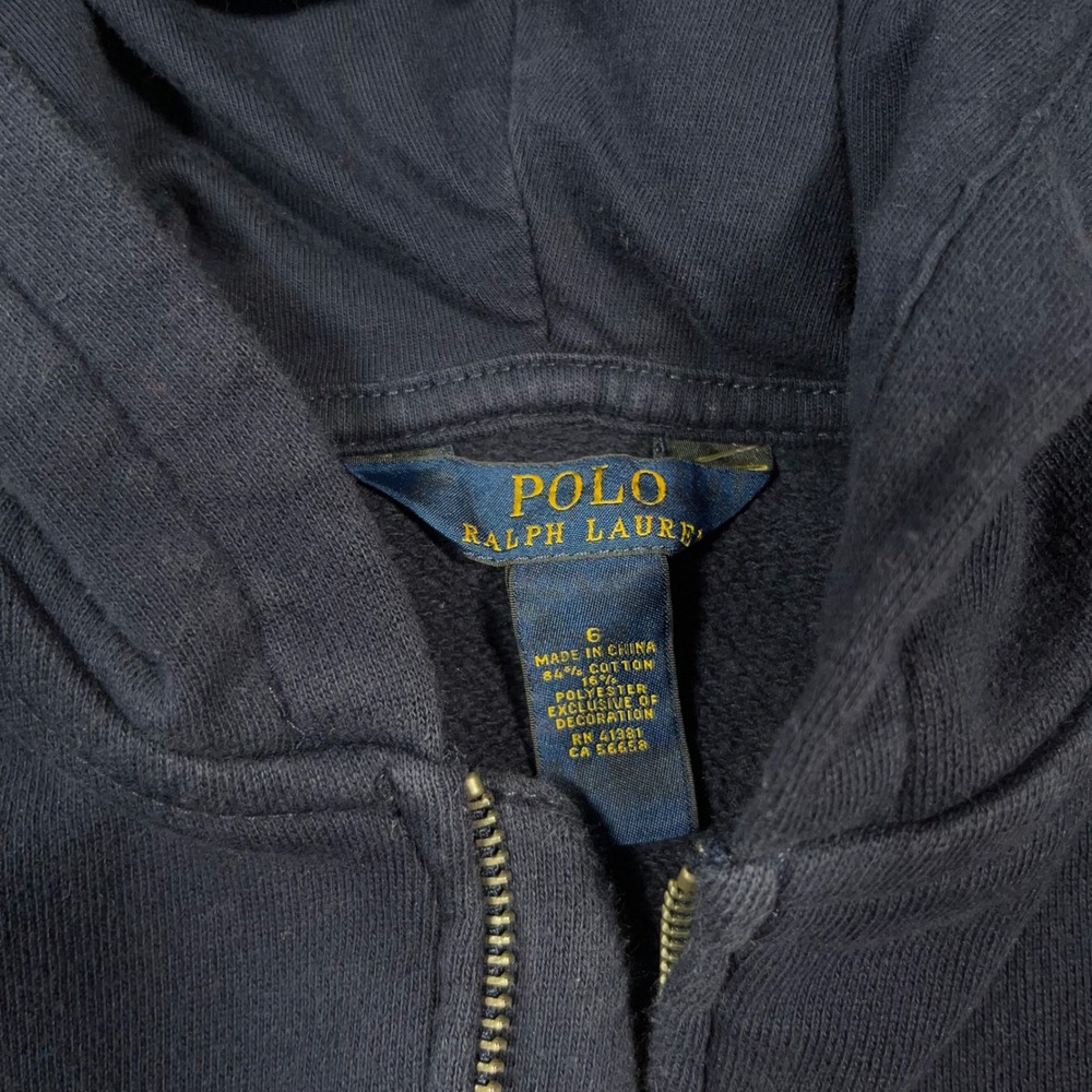 Polo Ralph Lauren Spell Out Full Zip Hoodie Kids Size 6 Applique Logo Navy Blue - Picture 3 of 7